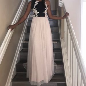 Halter neck and bordered ball gown